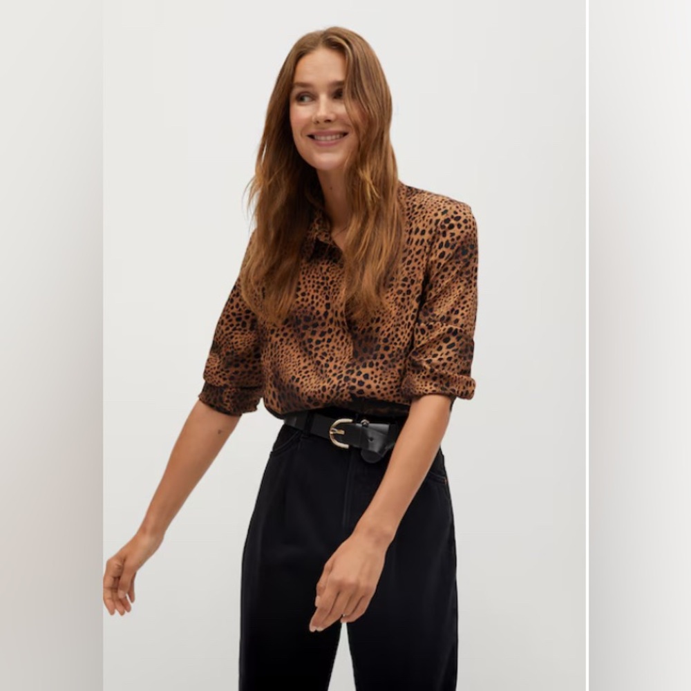 Mango Animal Print Drapey Shirt